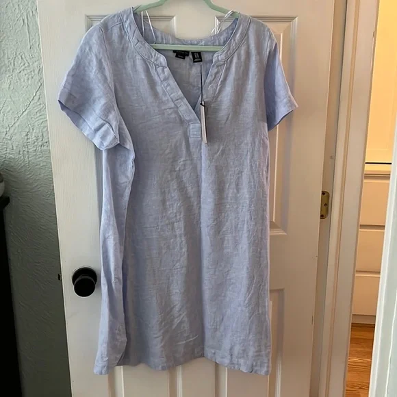 chinese dress ladies TAHARI Women's Plus Linen Short Sleeve Split Neck Mini Dress
